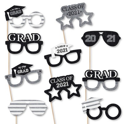 Big Dot of Happiness All Star Grad Glasses - 2021 Paper Card Stock Graduation Party Photo Booth Props Kit - 10 Count