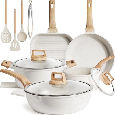 BRINJOY 16-Piece Nonstick Ceramic Cookware Set - Induction Safe, Non-Toxic Ceramic Coating with Bakeware & Wok (White)