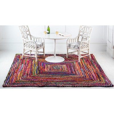 Handmade Braided Chindi 10' Square Cotton Area Rug in Colorful