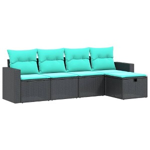vidaXL Black 5 Piece Patio Sofa Set - All Weather PE Rattan Outdoor Furniture with Cushions for Garden, Terrace, and Backyard - 1 of 4