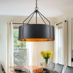 LLHZSY Modern Industrial Drum Pendant Chandelier Light with Black Finish - W22" - 1 of 4