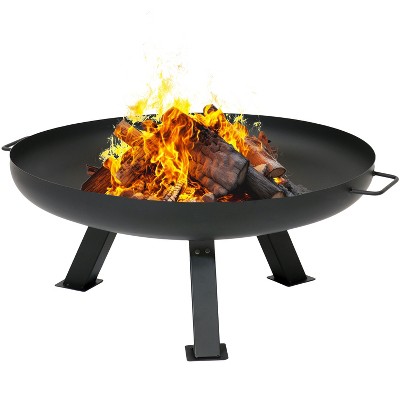 Sunnydaze Rustic Steel Tripod Fire Pit with Protective Cover - 29.25-Inch Round - Black