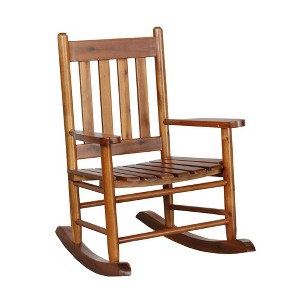 Simple Relax Wooden Youth Rocking Chair with Slatted Backrest in Golden Brown - 1 of 4
