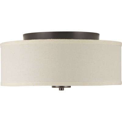 Antique Bronze 13" LED Flush Mount with Linen Shade and Etched Glass
