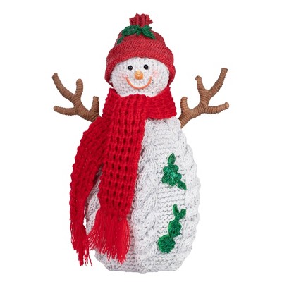 Cable Knit Snowman with Red Scarf Decorative Holiday Scene Props - Haute Décor