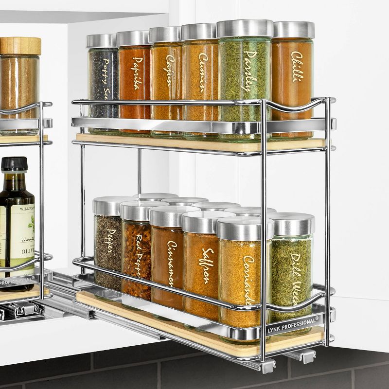 Lynk Professional Slide Out Vertical 4.25&#34; Double Metal/Wood Spice Rack Silver, 4 of 7