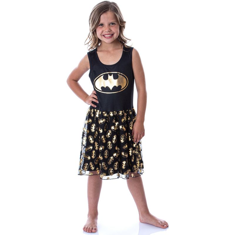 DC Comics Girl's Batman Logo Tank Nightgown Costume Pajama Dress Black, 2 of 5