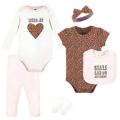 Hudson Baby Infant Girl Cotton Layette Set, Rustic Leopard