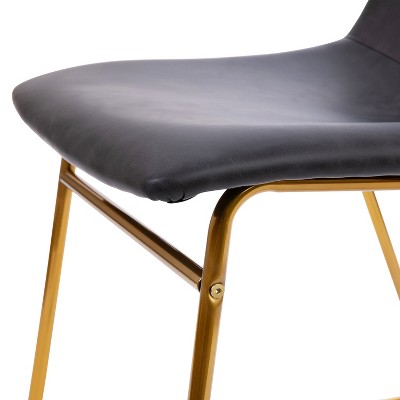 Elegant Dark Gray LeatherSoft 18" Dining Chair with Gold Metal Base, Set of 2