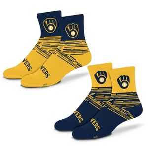 MLB Milwaukee Brewers Youth Quarter Socks - 2pk: Cushioned Heel & Toe, Team Logo Design - 1 of 4