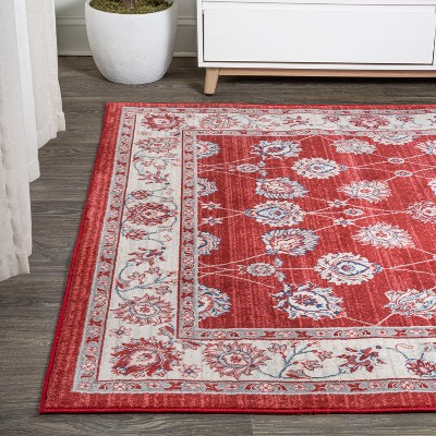 Red and Cream Synthetic Reversible Runner Rug, 4.3" x 36.61"