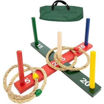 WE Games Rope Ring Toss Yard Game - Throwing Carnival Quoits Set - Solid Wood