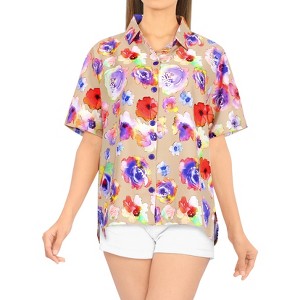 HAPPY BAY Women's Button Down Blouses Short Sleeve Womens Button Up Beach Party Tops Summer Tropical Vacation Holidays Hawaiian Shirts - 1 of 4