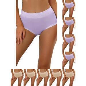 INSPIRE CHIC Women's Cotton Solid High-Rise Lace Trim Tummy Control Full Coverage Briefs 10 Packs - 1 of 4