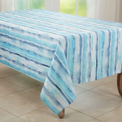 Blue Watercolor Striped Rectangular Polyester Tablecloth