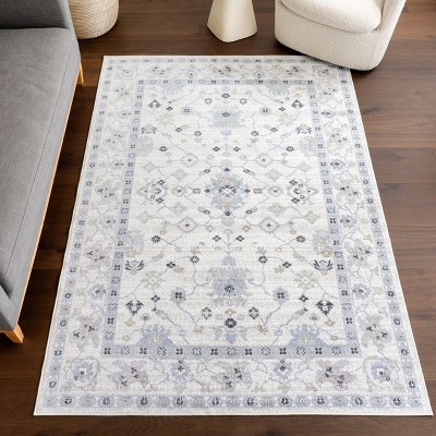 Light Blue Medallion 4' x 6' Machine Washable Area Rug