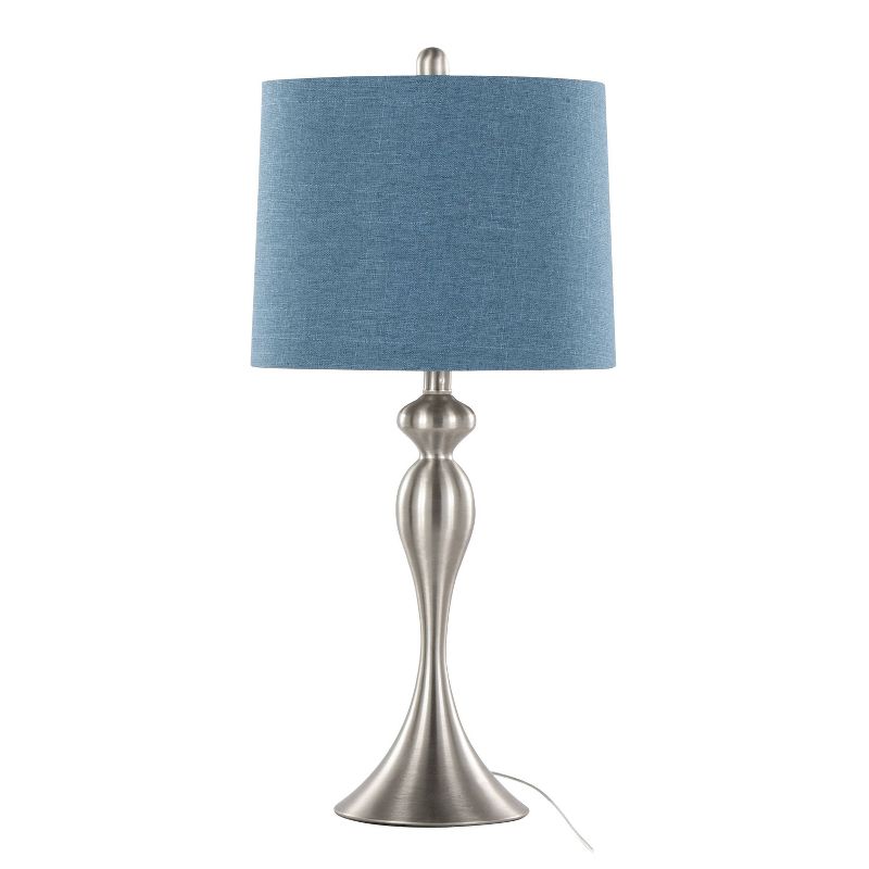 LumiSource (Set of 2) Ashland 27&#34; Contemporary Table Lamps Brushed Nickel with Moroccan Blue Textured Slub Linen Shade from Grandview Gallery, 2 of 8