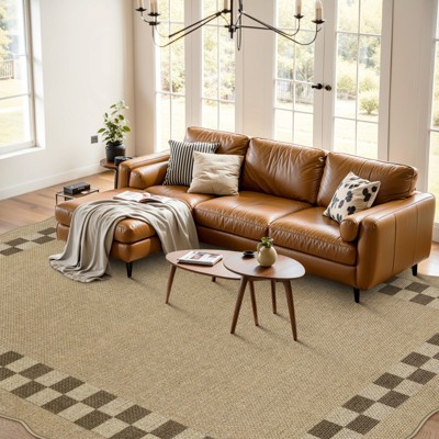 Lahome Diamond Double Frame Diagonal Faux Jute Rectangular Indoor Outdoor Area Rug