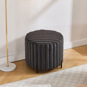 Hrinhom 22.1"W Faux Fur Round Ottoman, Footstool with Metal Legs - 1 of 4