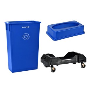 Alpine Industries Plastic Indoor Slim Commercial Indoor Recycling Bin with Lid and Dolly 23 Gallon - 1 of 4