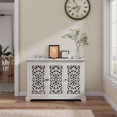 ORRD Antique Sideboard Cabinet with 3 Carved Doors, Vintage Buffet Console