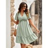 Women V Neck Casual Dress Flared Sleeve Hollow Out Summer Midi Dresses Wedding Guest Outfits - 3 of 4