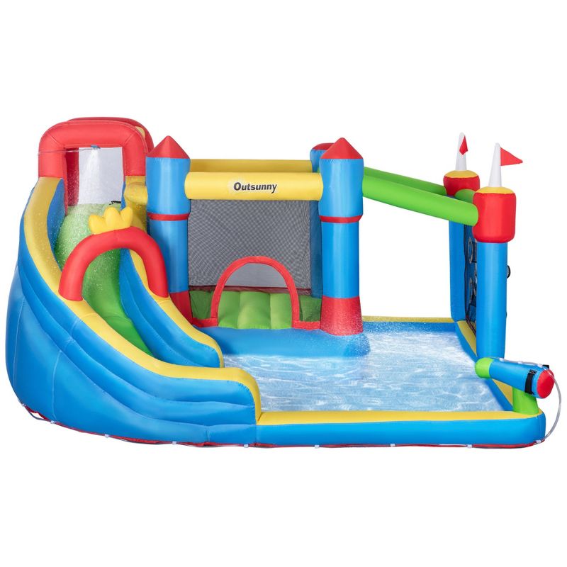 Outsunny 6-in-1 Inflatable Water Slide, Kids Water Park Castle Bounce House with Pool, Slide, Trampoline, Includes Carry Bag, without Air Blower, 4 of 7