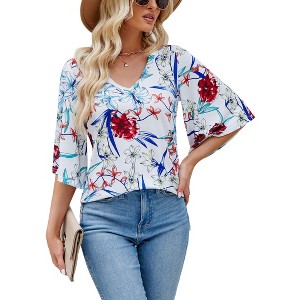 Women's Casual 3/4 Ruffled Sleeve Chiffon Blouse Tops for Women - 1 of 4