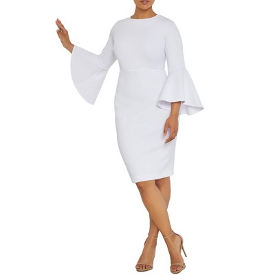 ELOQUII Women's Plus Size Flare Sleeve Scuba Dress - 14, White