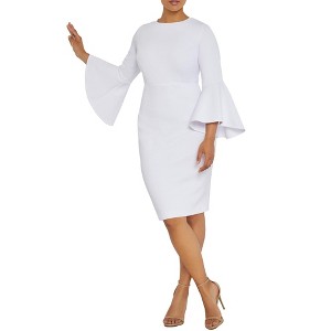 ELOQUII Women's Plus Size Flare Sleeve Scuba Dress - 24, White - 1 of 4