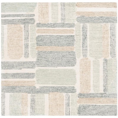 Ivory and Grey Hand-Tufted Wool Geometric Square Rug, 5' x 5'