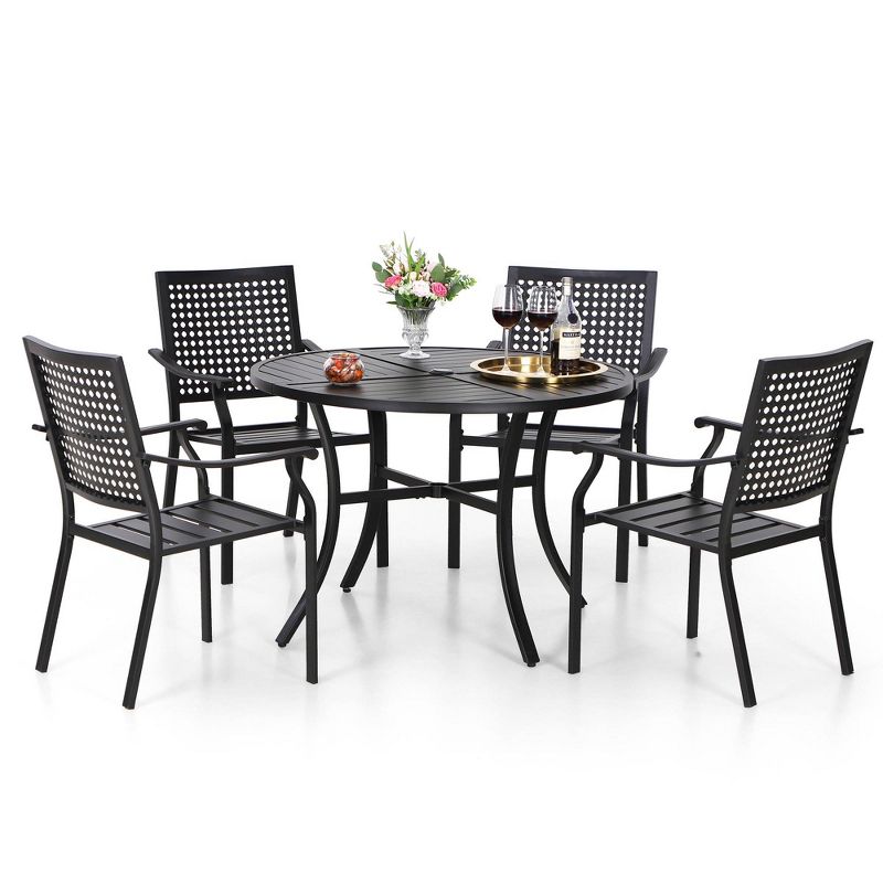 5pc Outdoor Dining Set with Metal Slat Round Table with Umbrella Hole - Captiva Designs, 3 of 14
