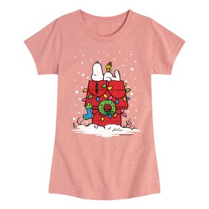 Girls' - Peanuts - Holiday Cheer Fitted Short Sleeve Graphic T-Shirt - 1 of 4