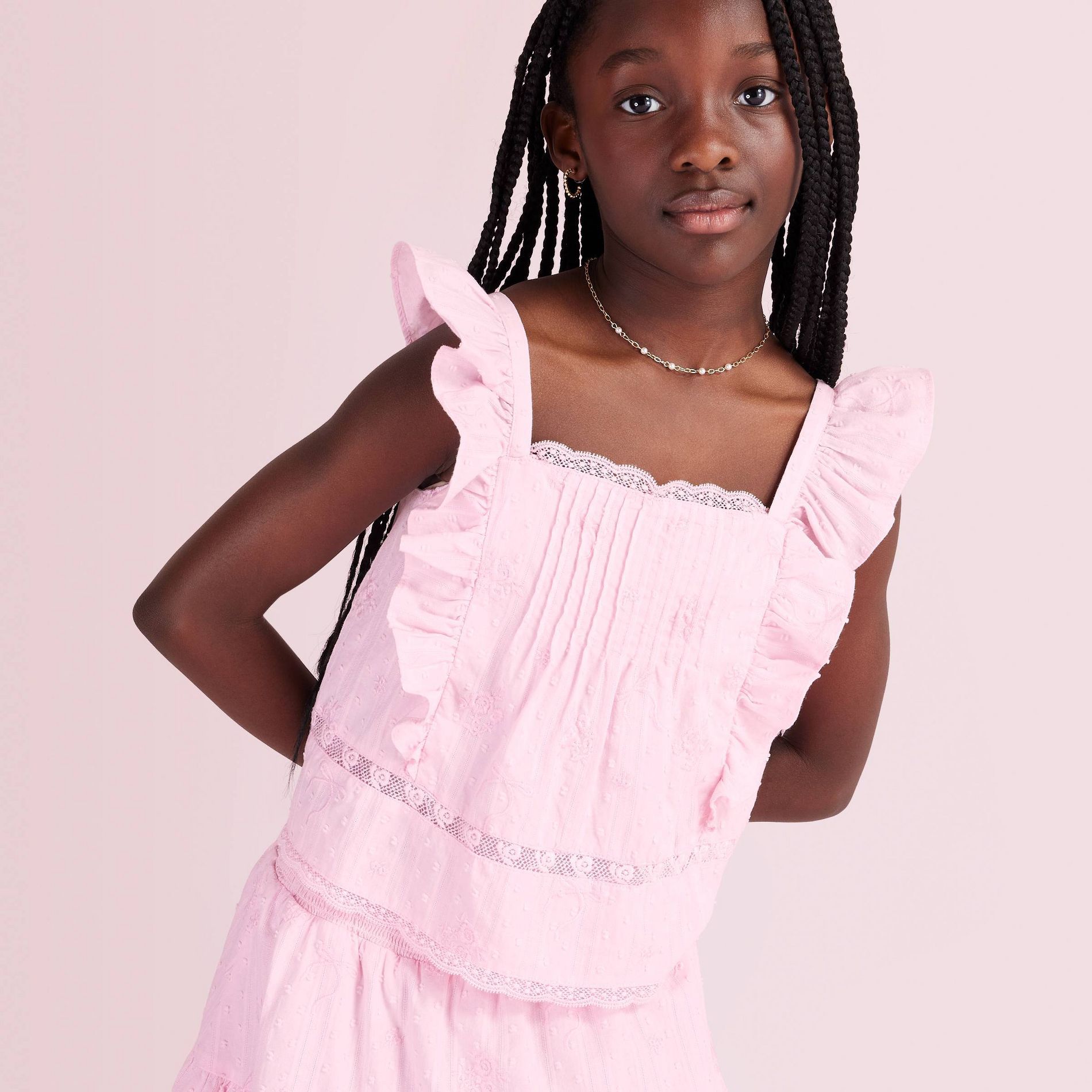 Girls' Rebecca Alouette Rose Embroidery Ruffle Tank Top - LoveShackFancy x Target Pink 10
