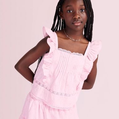 Girls' Rebecca Alouette Rose Embroidery Ruffle Tank Top - LoveShackFancy x Target Pink 7