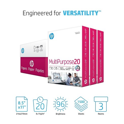 HP Multipurpose Paper, 96 Bright, 20lb, Letter, White, 2500 Sheets/Carton