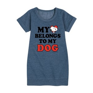 - Peanuts - Heart Belongs Dog Graphic Short Sleeve Fleece Dress - 1 of 4