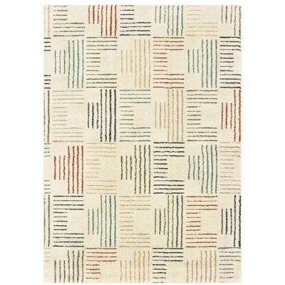 Oriental Weavers Pasargad Home Carson Collection Fabric Ivory/Multi Stripe Pattern- Living Room, Bedroom, Home Office Area Rug, 6' 7" X 9' 2"