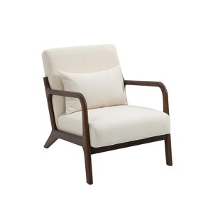 GustoWave Mid Century Modern Accent Chair with Wood Frame, Upholstered Living Room Chairs with Waist Cushion, Reading Armchair , Beige - 1 of 4