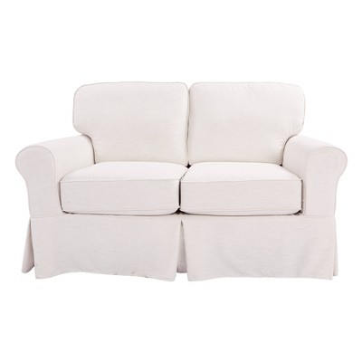 Ivory Linen Rolled Arm Loveseat with Washable Slipcover