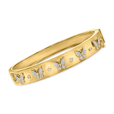 Ross-Simons 0.20 ct. t.w. Diamond Butterfly Bangle Bracelet in 18kt Gold Over Sterling