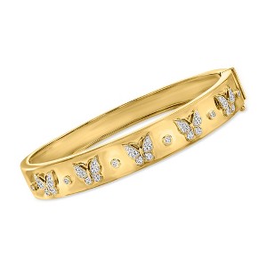 Ross-Simons 0.20 ct. t.w. Diamond Butterfly Bangle Bracelet in 18kt Gold Over Sterling - 1 of 3