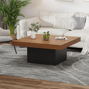 35 Inch Square Coffee Table, Farmhouse Wood Small Living Room Table with Leg Lights for Parlor, Home Office, Apartment, Reading Room, Easy Assembly - 1 of 4
