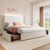 Upholstered LED Bed Frame 1200 LBS, RGB Lights with Remote, Wingback Foam Headboard, Gold Metal Trim & 4 Storage Drawers Noise-Free Easy Install - 3 of 4