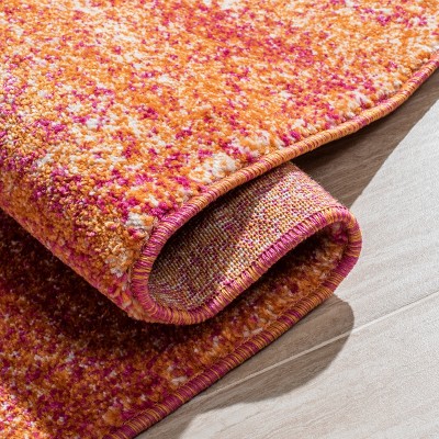 Ivory and Orange Abstract Square Synthetic Area Rug