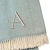 HomeRoots 55" X 70" Sky Blue And White Herringbone Cotton Blend A Initial Throw Blanket with Tassels And Embroidery - 4 of 4
