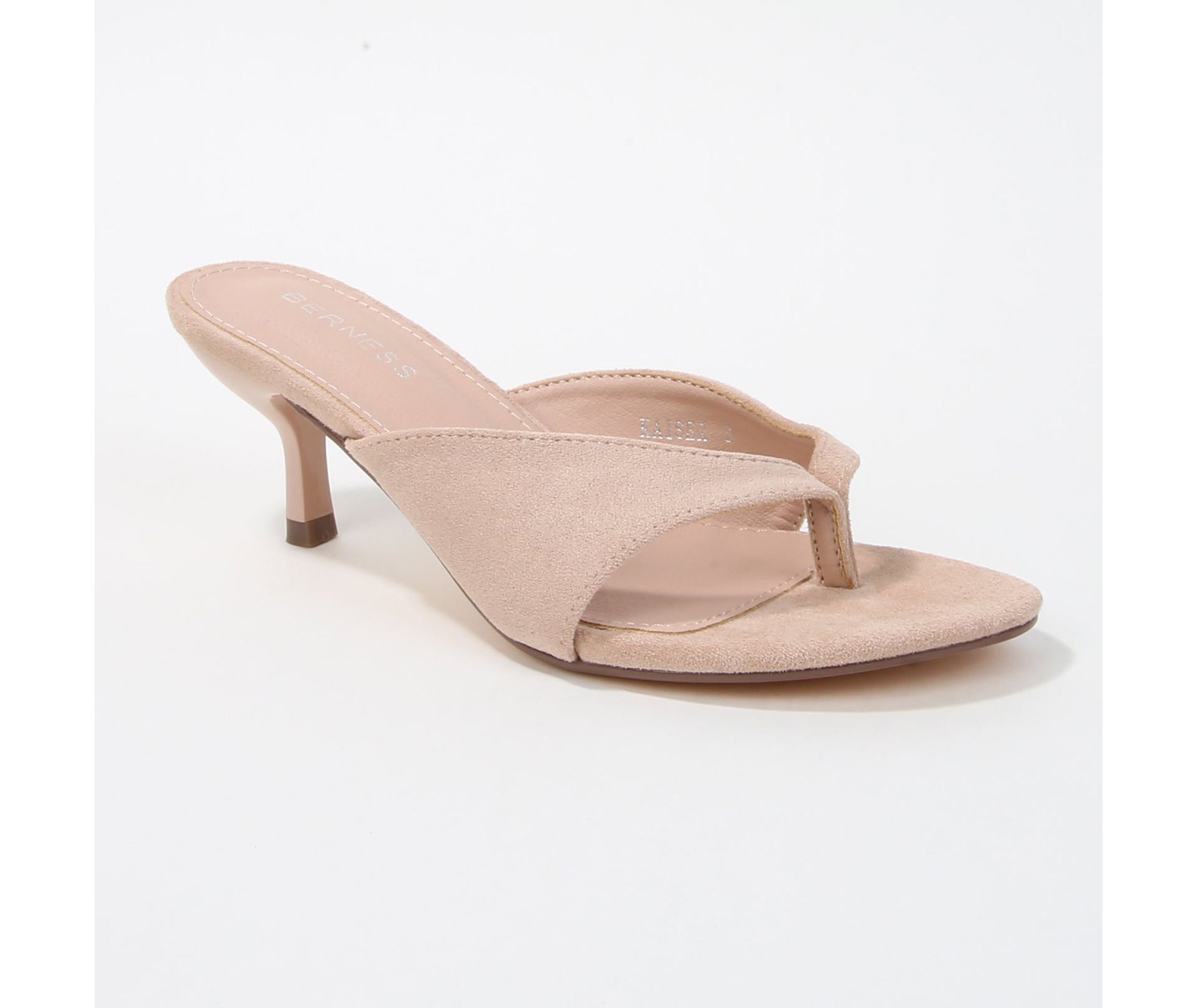 Berness Women's Kaiser Thong Kitten Heel Mules in Faux Suede