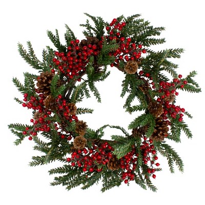 Allstate 22" Unlit Red Berry and Pine Cone Artificial Christmas Wreath