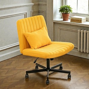 Mshliw Linen Office Chair with Criss Cross Metal Base, Adjustable Height, 360° Swivel, Memory Foam Cushion & Ergonomic Tilt Design for Home Office - 1 of 4