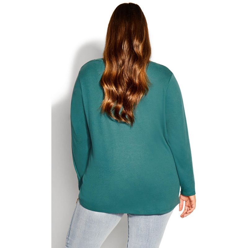 Women's Plus Size V Neck Essential 3/4 Sleeve Tee - teal | AVENUE, 2 of 4